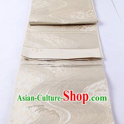 Traditional Japanese Classical Flow Pattern Beige Waistband Kimono Brocade Accessories Yukata Belt for Women