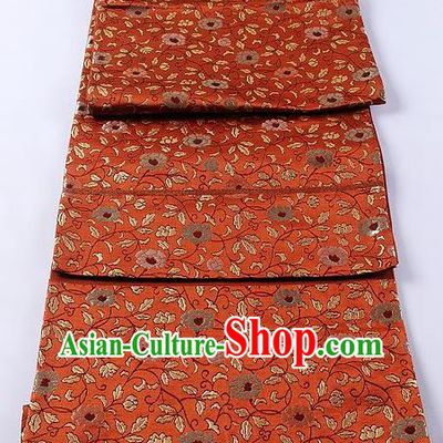 Traditional Japanese Classical Twine Flowers Pattern Orange Waistband Kimono Brocade Accessories Yukata Belt for Women