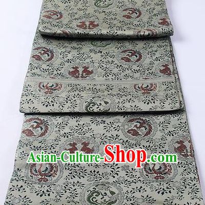 Traditional Japanese Classical Dragon Phoenix Pattern Grey Waistband Kimono Brocade Accessories Yukata Belt for Women