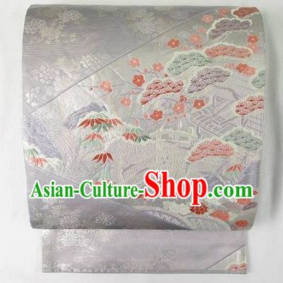 Traditional Japanese Classical Pine Bamboo Pattern Lilac Waistband Kimono Brocade Accessories Yukata Belt for Women