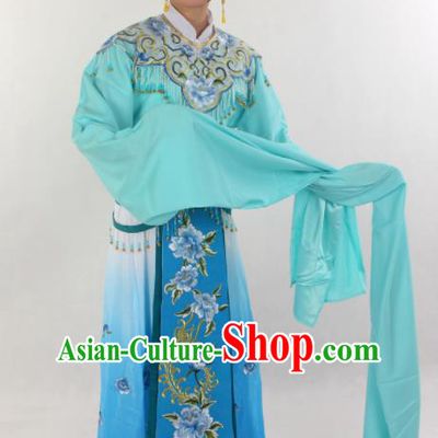 Handmade Traditional Chinese Beijing Opera Hua Tan Diva Blue Dress Ancient Imperial Consort Costumes for Women