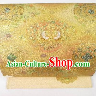 Traditional Japanese Classical Peony Pattern Golden Waistband Kimono Brocade Accessories Yukata Belt for Women