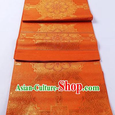 Traditional Japanese Classical Rich Pattern Orange Waistband Kimono Brocade Accessories Yukata Belt for Women