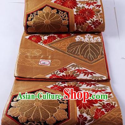 Traditional Japanese Classical Daisy Pattern Brown Waistband Kimono Brocade Accessories Yukata Belt for Women