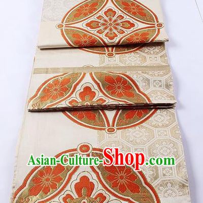 Traditional Japanese Classical Pattern Beige Waistband Kimono Brocade Accessories Yukata Belt for Women