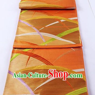 Traditional Japanese Classical Willows Pattern Bronze Waistband Kimono Brocade Accessories Yukata Belt for Women