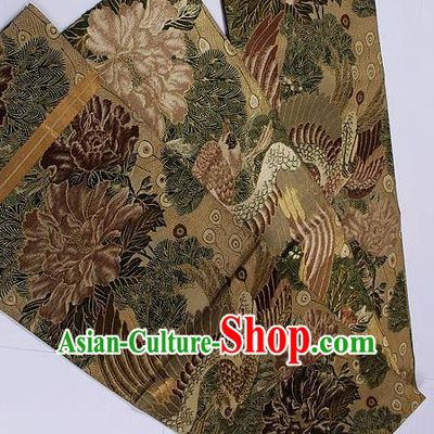 Traditional Japanese Classical Peony Pattern Brown Cannetille Waistband Kimono Brocade Accessories Yukata Belt for Women