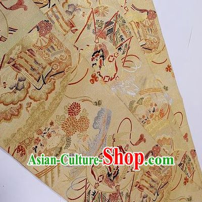 Traditional Japanese Classical Phoenix Chrysanthemum Pattern Yellow Cannetille Waistband Kimono Brocade Accessories Yukata Belt for Women