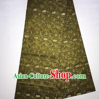 Traditional Japanese Classical Bamboo Leaf Pattern Olive Green Cannetille Waistband Kimono Brocade Accessories Yukata Belt for Women