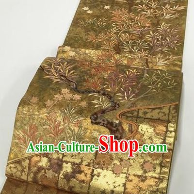 Traditional Japanese Classical Pattern Bronze Waistband Kimono Nishijin Brocade Accessories Yukata Belt for Women