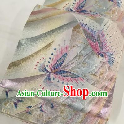 Traditional Japanese Classical Colorful Butterfly Pattern Waistband Kimono Nishijin Brocade Accessories Yukata Belt for Women