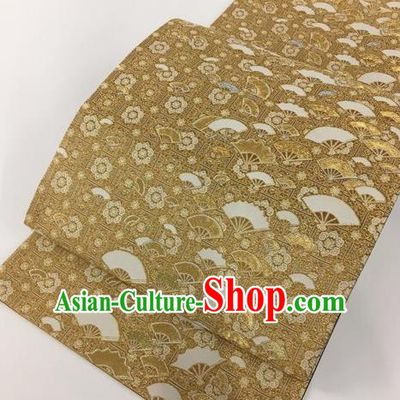 Traditional Japanese Classical Fan Pattern Golden Waistband Kimono Nishijin Brocade Accessories Yukata Belt for Women