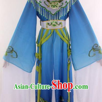Handmade Traditional Chinese Beijing Opera Princess Blue Dress Ancient Court Lady Costumes for Women