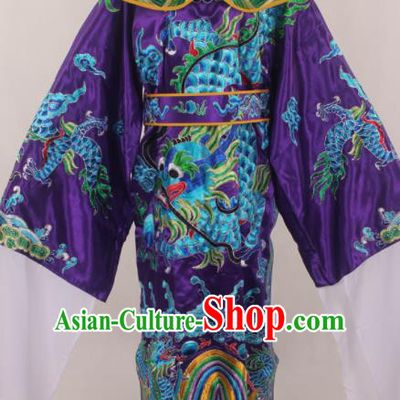 Traditional Chinese Huangmei Opera Purple Embroidered Robe Ancient Prime Minister Costume for Men