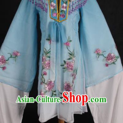 Traditional Chinese Peking Opera Diva Blue Dress Ancient Countess Costume for Women
