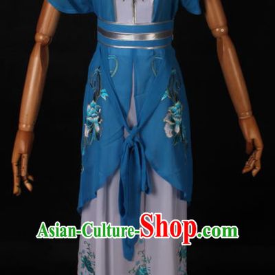 Traditional Chinese Shaoxing Opera Maidservant Blue Dress Ancient Peking Opera Poor Lady Costume for Women