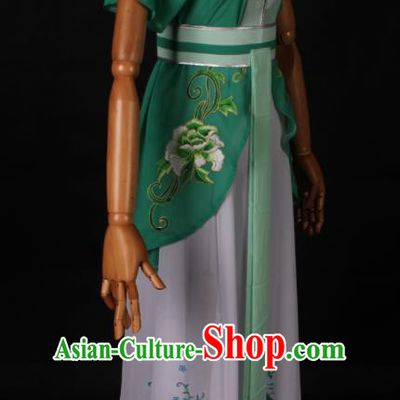 Traditional Chinese Shaoxing Opera Maidservant Green Dress Ancient Peking Opera Poor Lady Costume for Women