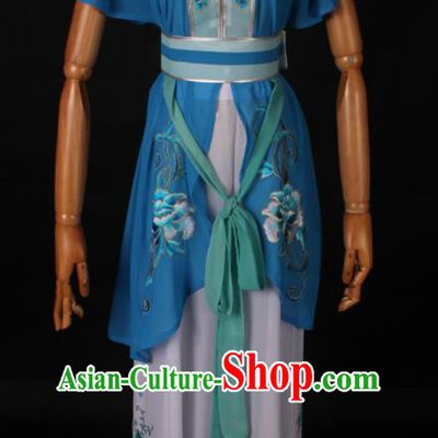 Traditional Chinese Shaoxing Opera Maidservant Lake Blue Dress Ancient Peking Opera Poor Lady Costume for Women