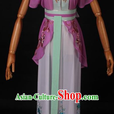 Traditional Chinese Shaoxing Opera Maidservant Purple Dress Ancient Peking Opera Poor Lady Costume for Women