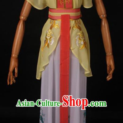 Traditional Chinese Shaoxing Opera Maidservant Yellow Dress Ancient Peking Opera Poor Lady Costume for Women
