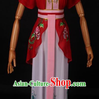 Traditional Chinese Shaoxing Opera Maidservant Red Dress Ancient Peking Opera Poor Lady Costume for Women
