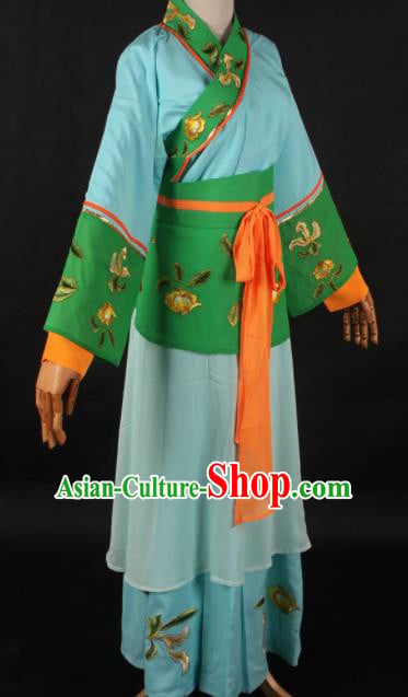 Chinese Traditional Shaoxing Opera Blue Dress Ancient Peking Opera Maidservant Costume for Women Chinese Traditional Shaoxing Opera Blue Dress Ancient Peking Opera Maidservant Costume for Women
