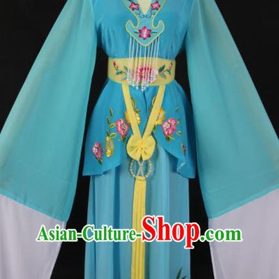 Chinese Traditional Shaoxing Opera A Dream in Red Mansions Blue Dress Ancient Peking Opera Maidservant Costume for Women