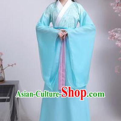Chinese Ancient Drama Peri Blue Hanfu Dress Traditional Han Dynasty Court Princess Replica Costumes for Women