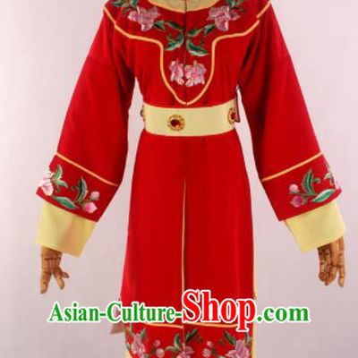 Traditional Chinese Shaoxing Opera Livehand Red Clothing Ancient Servant Costume for Men