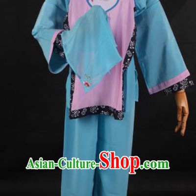 Traditional Chinese Shaoxing Opera Maidservants Blue Clothing Ancient Peking Opera Poor Lady Costume for Women