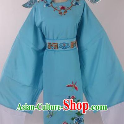 Traditional Chinese Shaoxing Opera Niche Embroidered Peony Blue Robe Ancient Nobility Childe Costume for Men