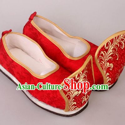 Traditional Chinese Beijing Opera Diva Wedding Red Shoes Handmade Ancient Princess Blood Stained Shoes for Women