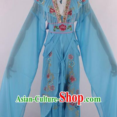 Chinese Traditional Beijing Opera Peri Blue Dress Ancient Peking Opera Diva Princess Costume for Women