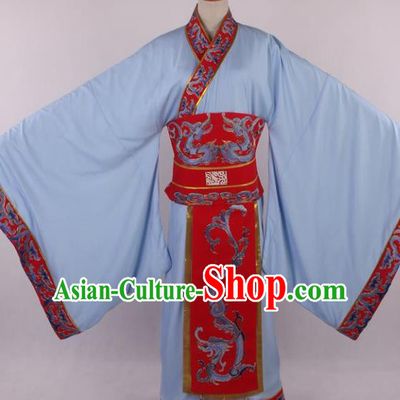 Traditional Chinese Shaoxing Opera Niche Embroidered Blue Clothing Ancient Han Dynasty Minister Costume for Men