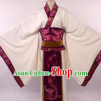 Traditional Chinese Shaoxing Opera Niche Embroidered White Clothing Ancient Han Dynasty Minister Costume for Men