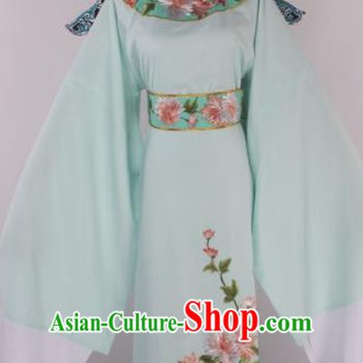 Traditional Chinese Shaoxing Opera Gifted Scholar Light Green Robe Ancient Childe Costume and Hat for Men