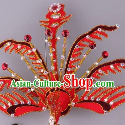 Traditional Chinese Shaoxing Opera Red Phoenix Hairpins Ancient Princess Hair Accessories Headwear for Women