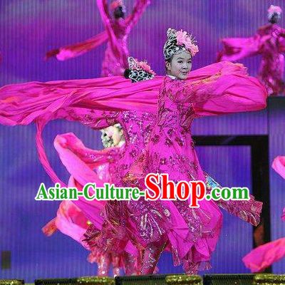 Dance of the Butterfly Traditional Chinese Classical Dance Costume Rosy Water Sleeve Dance Dress for Women