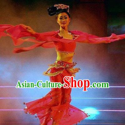 Traditional Chinese Classical Dance Hu Xuan Wu Costume Fan Dance Beautiful Dance Red Dress for Women