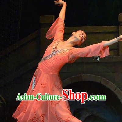 Traditional Chinese Classical Dance Liang Zhu Costume Butterfly Lovers Stage Show Beautiful Dance Pink Dress for Women