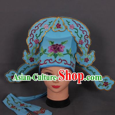 Traditional Chinese Shaoxing Opera Niche Blue Hat Ancient Gifted Scholar Hair Accessories Headwear for Men