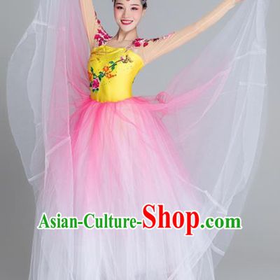 Traditional Chinese Classical Dance Chorus Pink Dress Stage Show Opening Dance Costume for Women