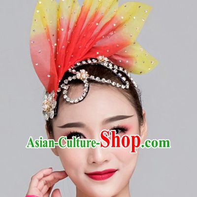 Traditional Chinese Folk Dance Red Leaf Hair Clasp Fan Dance Yanko Dance Headwear for Women