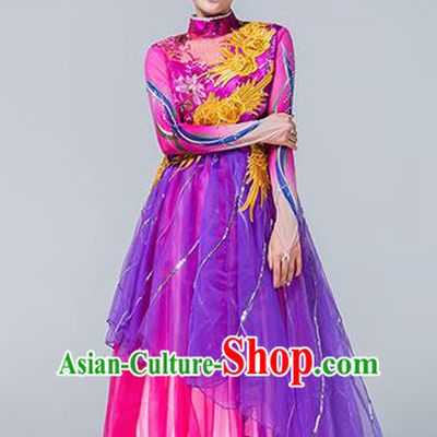 Traditional Chinese Spring Festival Gala Group Dance Purple Dress Stage Show Chorus Opening Dance Costume for Women