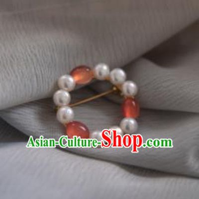 Chinese Ancient Cheongsam Pink Beads Brooch Jewelry Accessories Traditional Hanfu Breastpin for Women