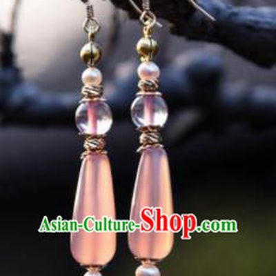 Chinese Ancient Princess Pink Ear Accessories Traditional Hanfu Earrings for Women