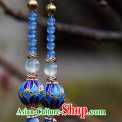 Chinese Ancient Princess Blueing Ear Accessories Traditional Hanfu Earrings for Women