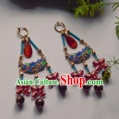 Chinese Ancient Princess Blueing Butterfly Ear Accessories Traditional Hanfu Earrings for Women