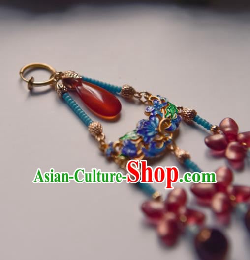 Chinese Ancient Princess Blueing Butterfly Ear Accessories Traditional Hanfu Earrings for Women