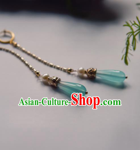 Chinese Ancient Princess Blue Tassel Ear Accessories Traditional Hanfu Earrings for Women Chinese Ancient Princess Blue Tassel Ear Accessories Traditional Hanfu Earrings for Women